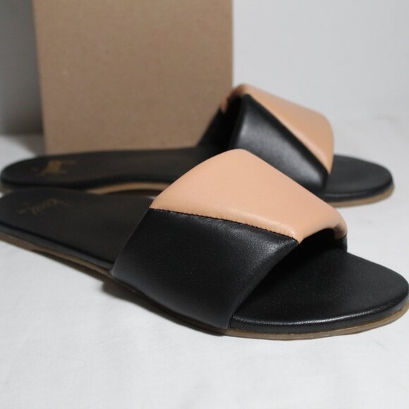 NWB Beek Bluebird Flat Flats Slides Slip Ons Black Tan Beige Sandals 9 - Picture 1 of 4